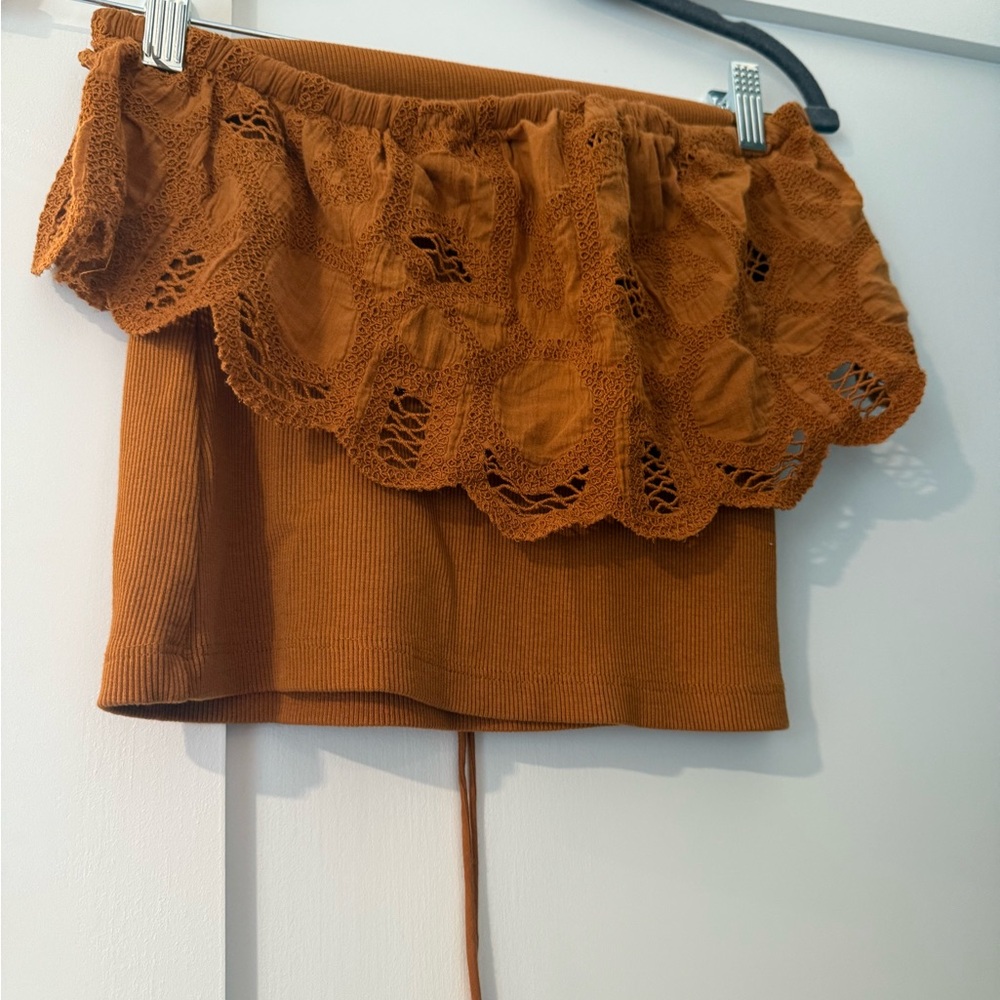 Anthropologie Rust Lace Trim Crop Top NWOT